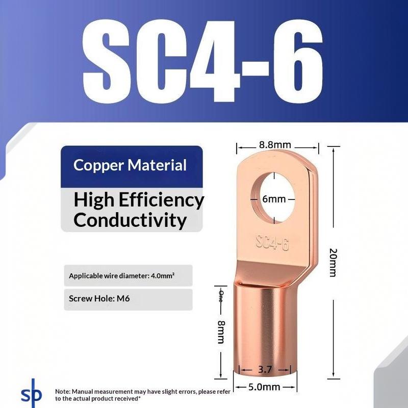 Cd Copper Lug Ring Wire Connectors Bare Cable Electric Crimp Terminal Sc4-6 Sc6-6 Sc6-8 Sc10-6 Sc16-6 Sc16-8 Sc25-8