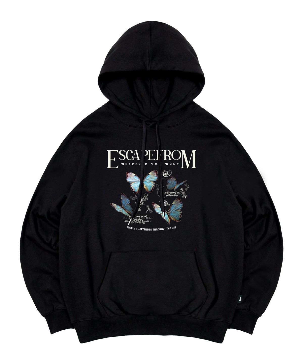 Escape From Away Butterfly Print Hoodie Black L