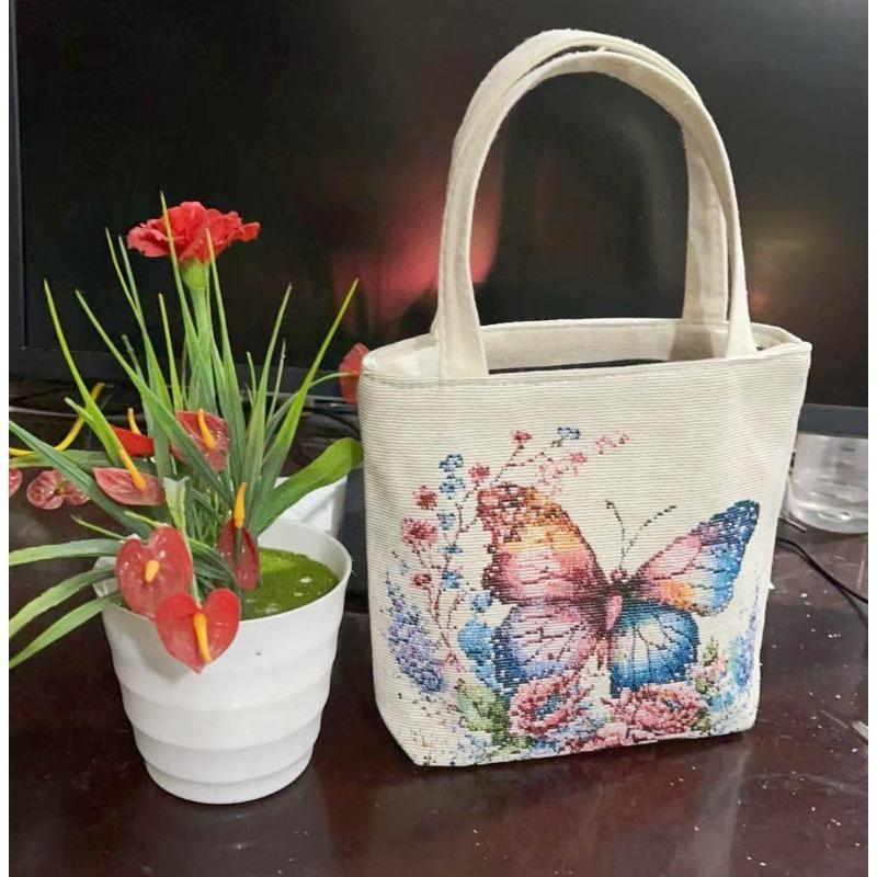 Small canvas bag double-sided embroidered tote bag elephant tote bag large capacity women's bag tote bag