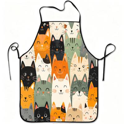 1pc Cute Cat Faces Apron with Kitten Print - Adjustable Waistband Suitable for Cooking, Gardening, Picking, Christmas & Halloween - Durable Easy-Clean