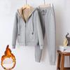 Plus Velvet Thickened Casual Chic Outfit Ladies's Fall and Winter Hooded Cardigan Jacket Sports Trousers Two-piece Outfit