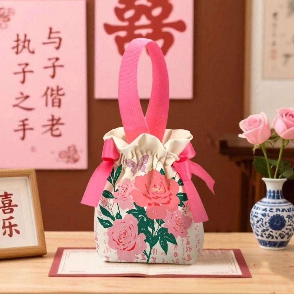 Drawstring New Year Gifts Bag Bowknot Chinese Style Handbag Sweet Small Wrist Bag  New Year