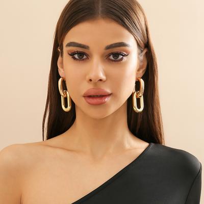 PuRui Trendy CCB O Shape Link Chunky Drop Earrings for Women Removable Pendant Earrings Fashion Statement Zircon Ladies Party