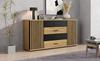 Μπουφές 140x35x70cm, MDF, 4 Συρτάρια & 2 Πόρτες, Όψη Κάθετης Αυλακώσης, Ρυθμιζόμενα Ράφια, Δρυς-Μαύρο, Ντουλάπι Αποθήκευσης για Σαλόνι Τραπεζαρία