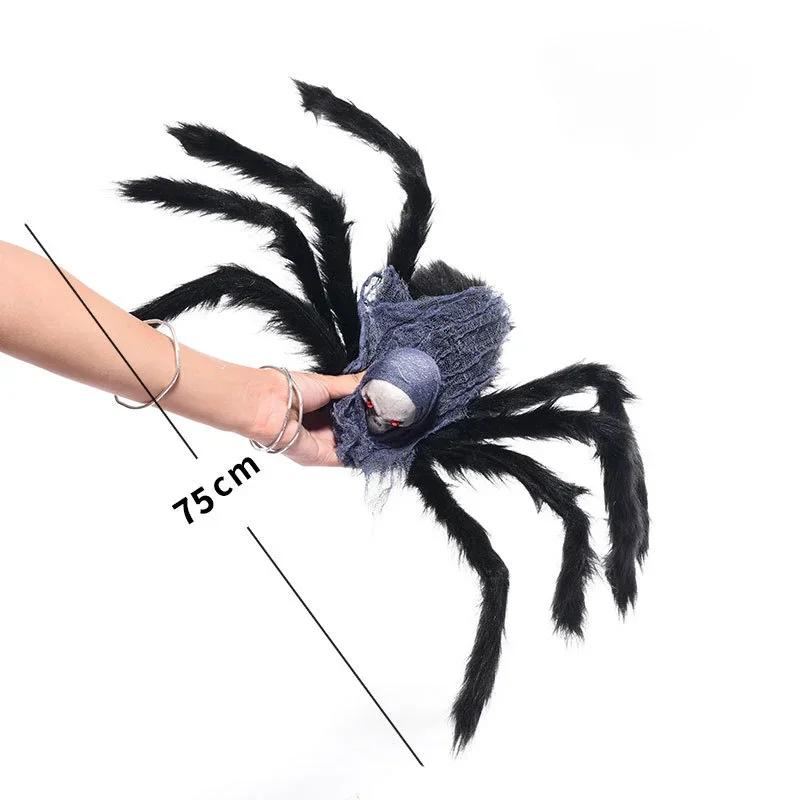Dekoracja Halloween Gigantyczny 75cm Puszysty Pająk Straszna Czaszka Rekwizyt Realistyczne Przerażające Dekoracje na Imprezę Halloweenową Festiwal Grozy