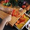 Wooden Pull-out Cutting Board with Stainless Steel Tray for Fruits, Vegetables, and Meat.