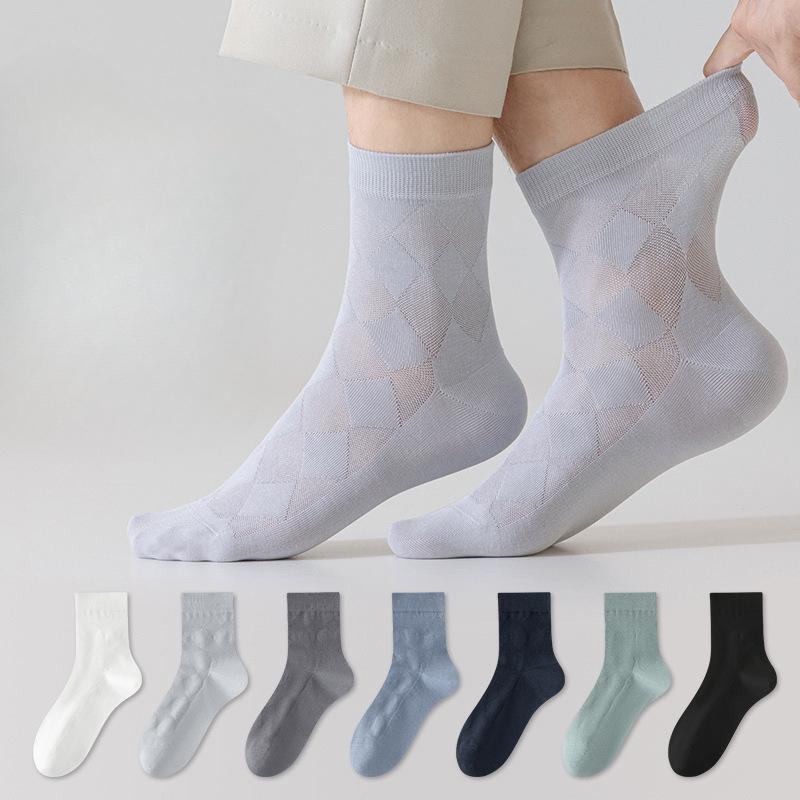 Men's Mid-calf Socks, Pure Cotton Summer Thin Antibacterial, Deodorizing, Sweat-absorbing Mesh Black Men's Business Suit Long Socks