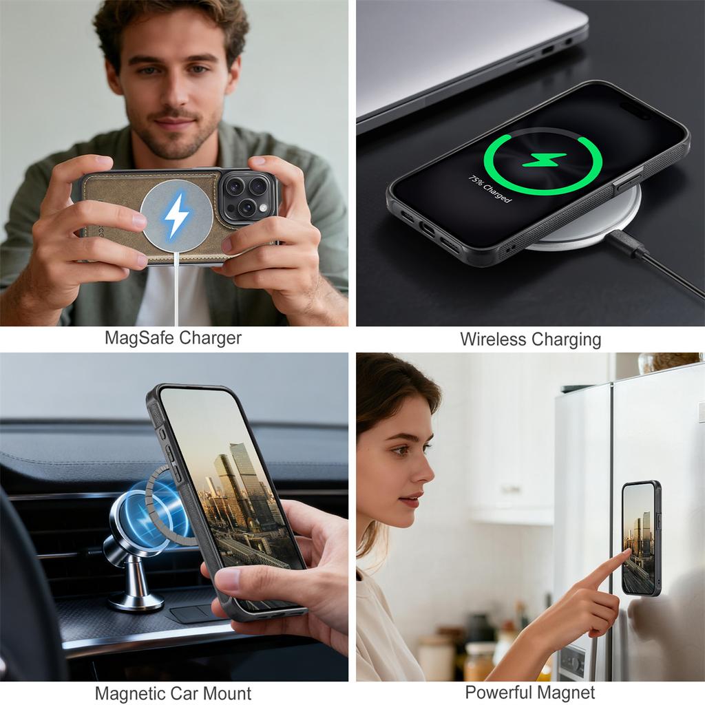 2-in-1 Magnetic Detachable Wallet Case for iPhone 15/15 Pro/15 Pro Max/15 Plus - PU Leather, Card Slots, MagSafe Charging, 360° Protection & Kickstand