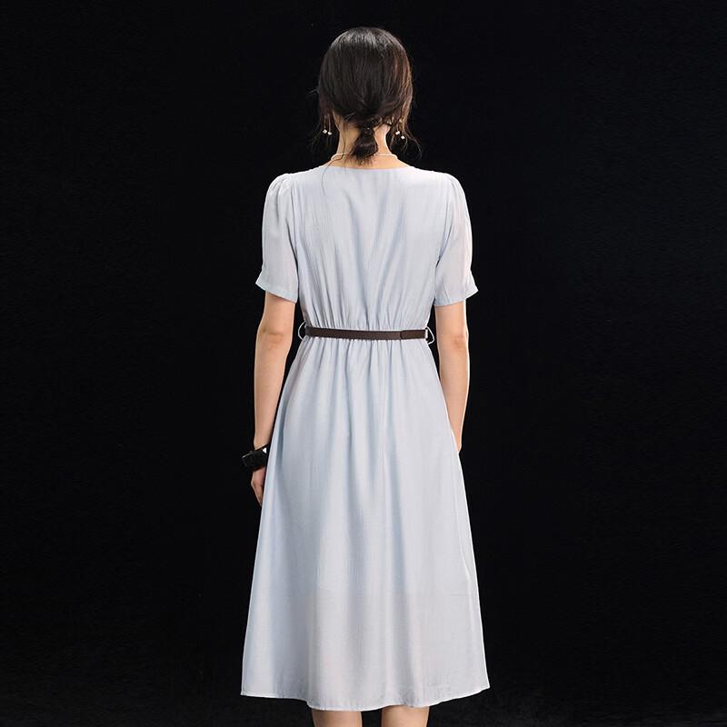 Elegant Linen Blend V-neck Tie-Waist Maxi Dress