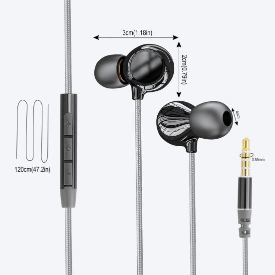Wired Earphones In-Ear Noise Reduction Deep Bass Headphones with Microphone and Volume Control for Smartphone Laptop Computer