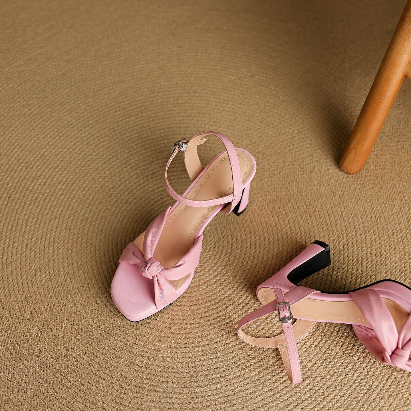 

Sexy fashion shoes summer new women s shoes square head thick heel high heels waterproof table open toe buckle word with sandals 39 розовый