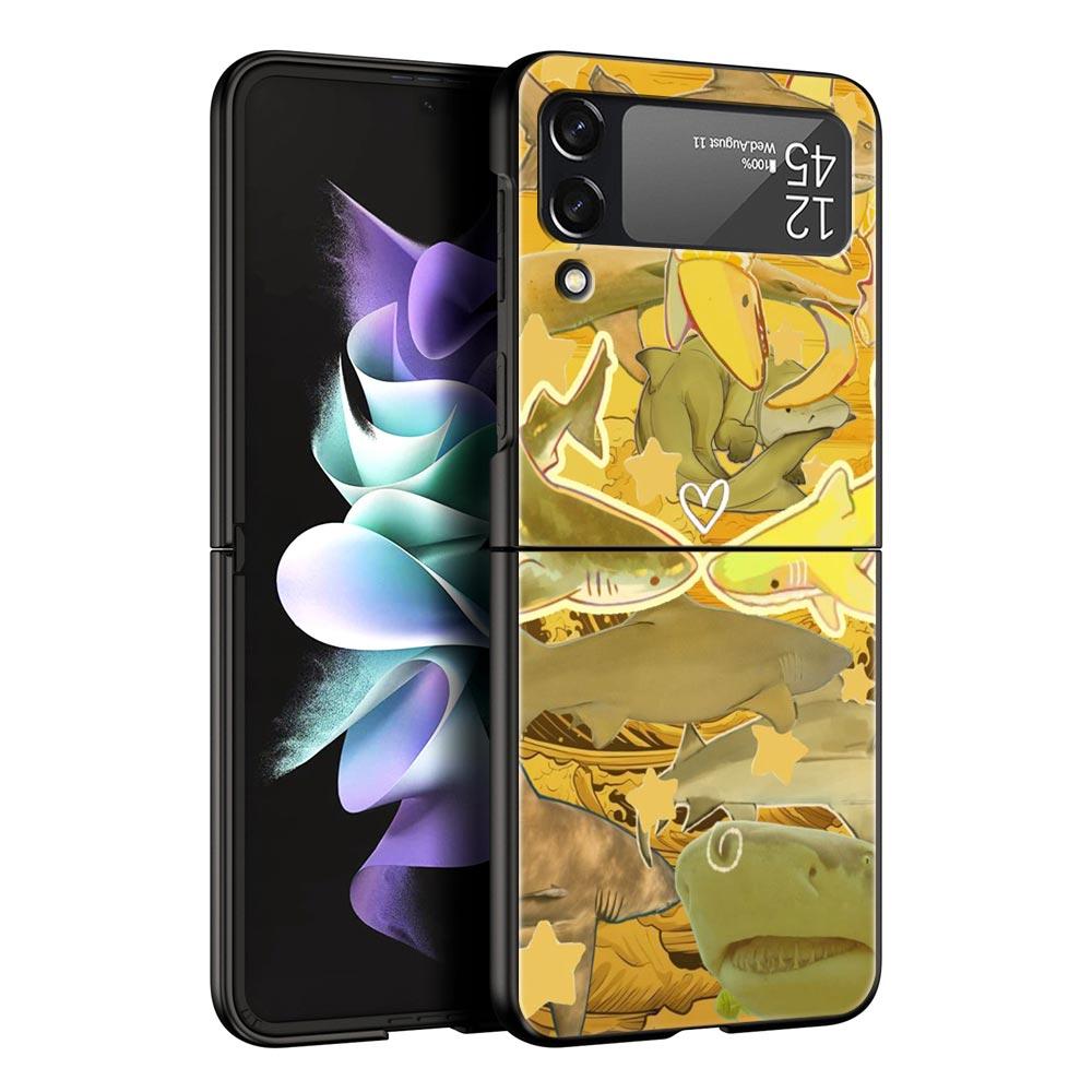 

Seaside Sharks Pattern Hard PC Phone Case For Samsung Galaxy Z Flip 7 6 5 4 Black Cover For Galaxy Z Flip3 Foldable Fundas Shell Z Flip 4