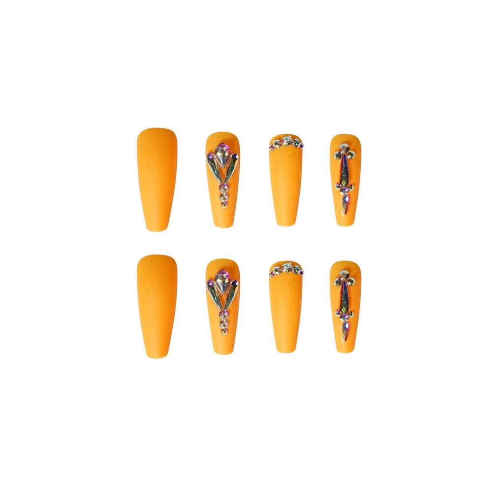 Full Diamond Series Orange Rhinestone Press-On Nails - Elegant Wearable Nail Stickers