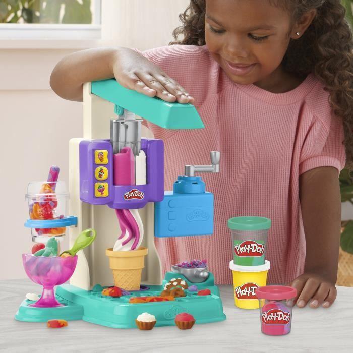 Playdoh mes glaces arc-en-ciel, pâte à modeler, machine à crème glacée factice, 5 pots de 56 g et accessoires, dès 3 ans