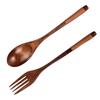 652F Natural Finish Wooden Cutlery Set Extended Handle Design For Soup Pastas Dishes
