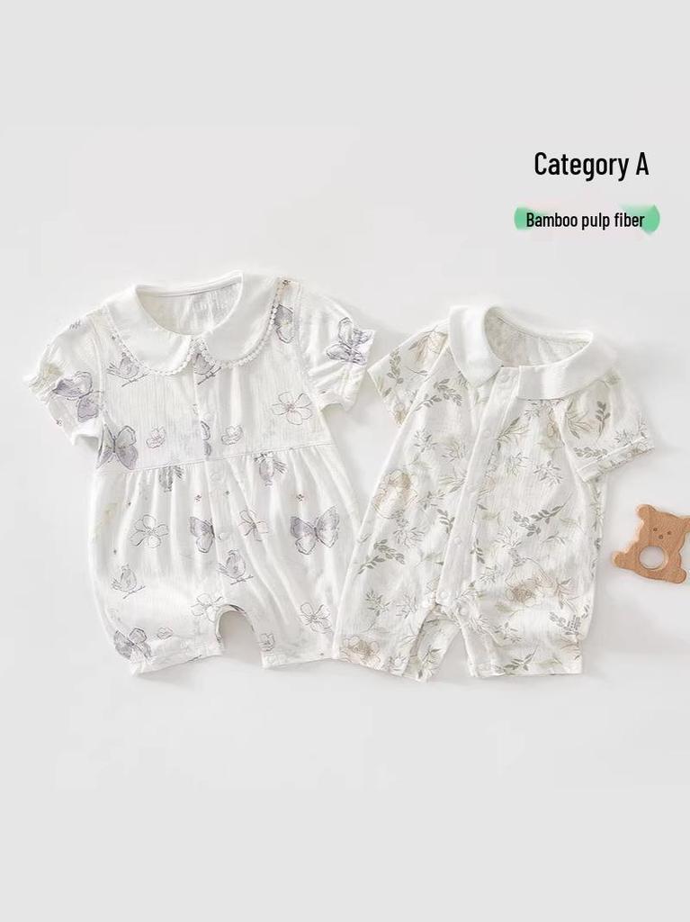 Newborn Summer Bamboo Bodysuit: Breathable Short Sleeve One-Piece Romper