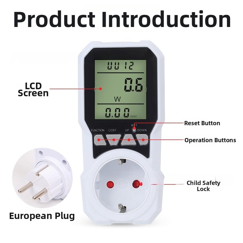 Power Meter with LCD Screen for Monitoring Voltage Current and Electricity Consumption in Household Appliances
