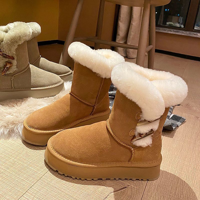 Fashion Winter Round Toe Plush Chunky Snow Boots for Women 2025 New in Furry Booties Work Warm Woman Shoes High Quality Hot Goth Boot