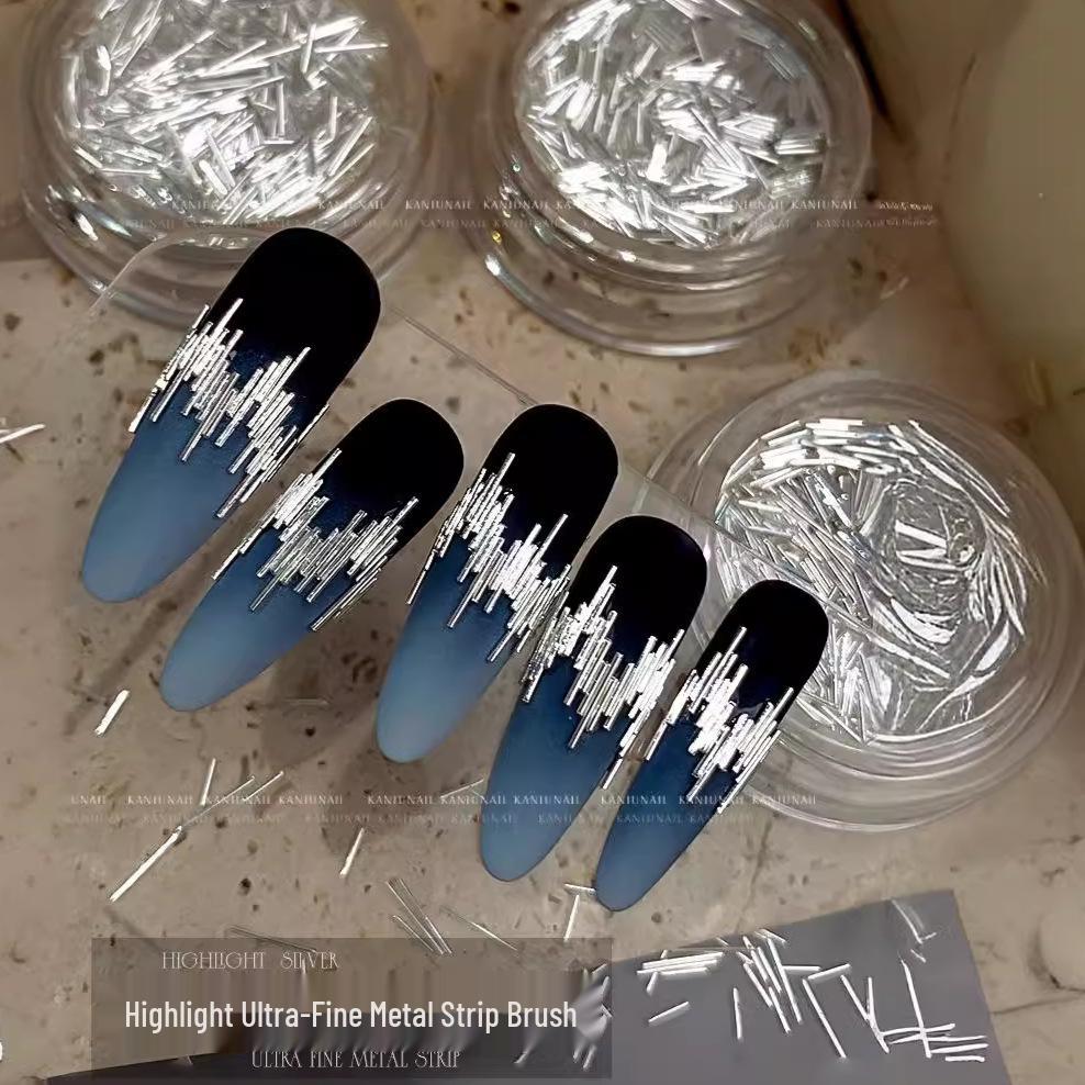 

High-Shine Silver Nail Art: Reflective Strips & Rivets