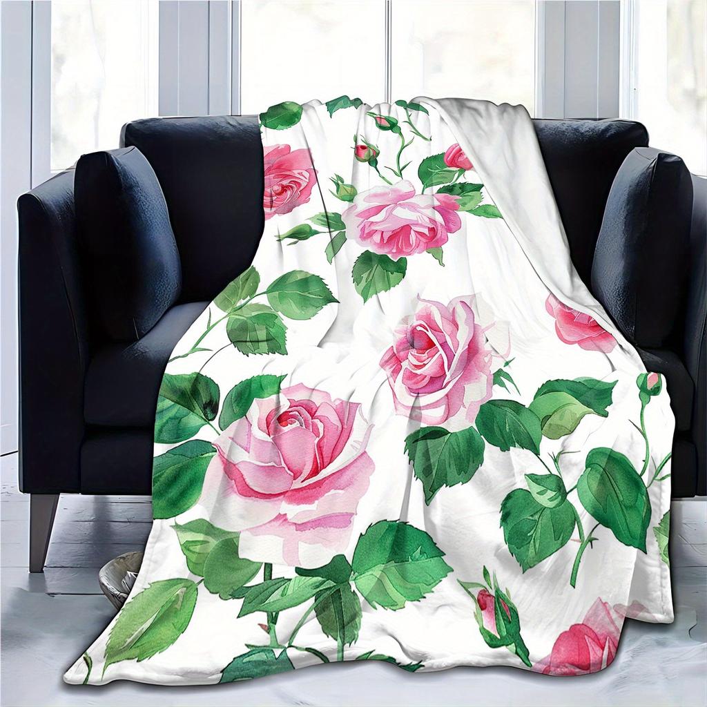 1pc Blanket with vintage floral pattern - Polyester fabric, machine washable, perfect for sofa, bed, office and travel