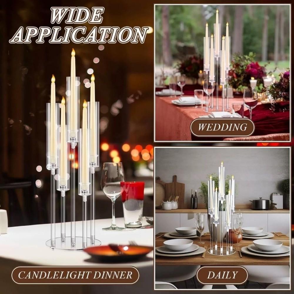 Transparent Candle Holder Acrylic 5-head Candlesticks Holder with Circular Base Main Table Floral Decoration Table Centerpieces
