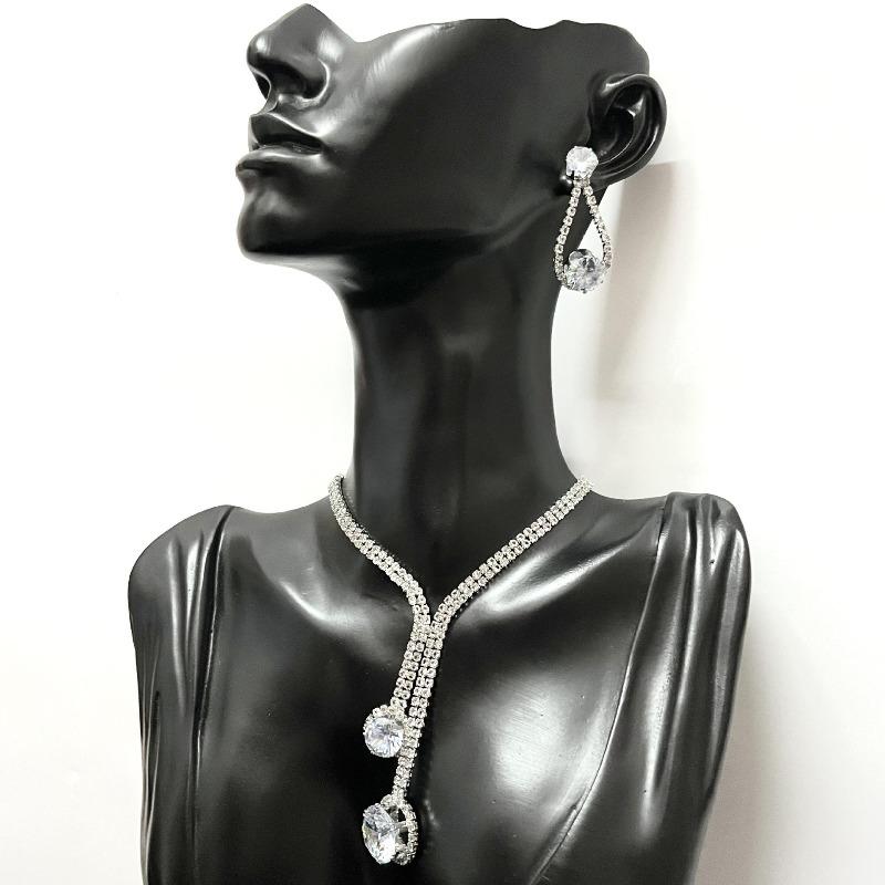 Korean Metal Claw Chain Rhinestone Wedding Necklace Bridal Necklace Earrings Jewelry Banquet Necklace Jewelry Set