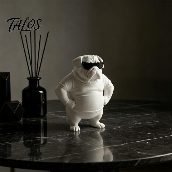 Künstlerische Welpen-Skulptur 3D-gedruckte Sonnenbrille Hundefigur Ornament, Coole Schreibtischstatue, Mattweiße Kunstfiguren Cartoon-Bulldogge für Zuhause Büro Auto