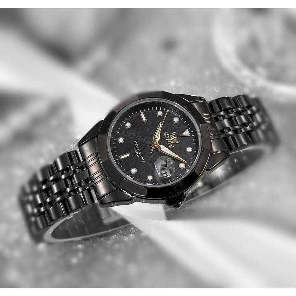 OPK Ladies Quartz Watch Fashionable Casual Elegant Lightweight Waterproof Luminous Stainless Steel Band Black