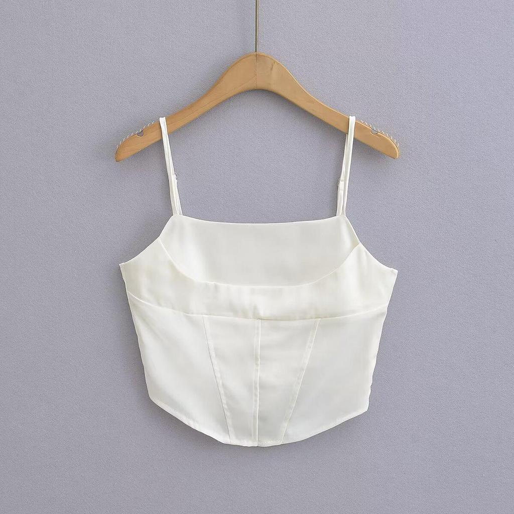 2025 Spring Women's Sexy Satin Fishbone Tube Top Camisole with Back Tie