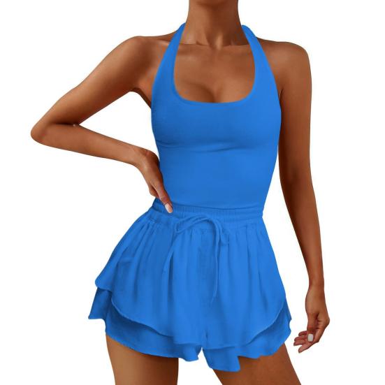 

Женский комбинезон с U-образным вырезом, без рукавов, с высокой талией, для бега, цельный, спортивная одежда, однотонный, летняя одежда для фитнеса M синий