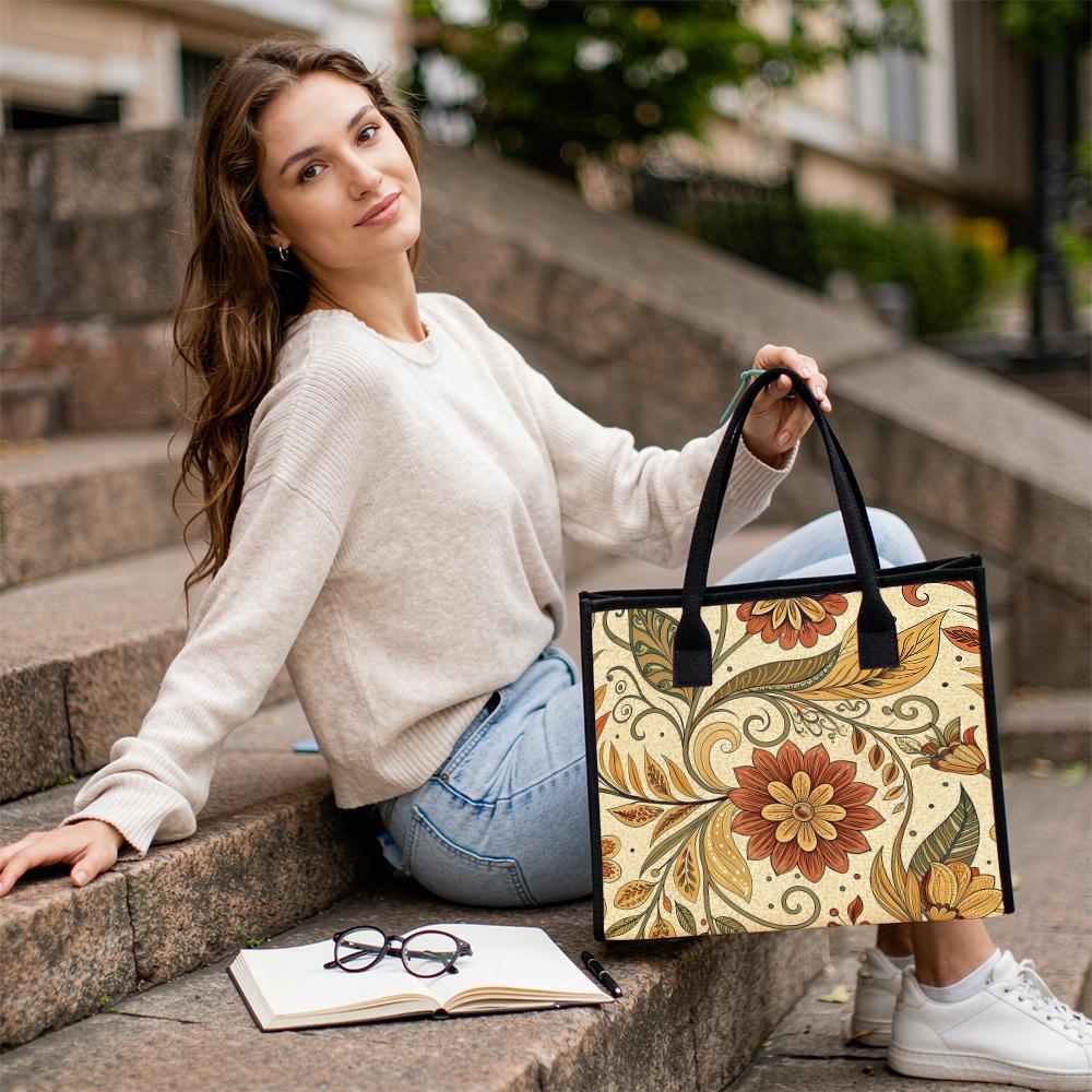 Retro Floral Pattern Tote Bag Casual Daily Handbag Large Capacity Carryall Bag