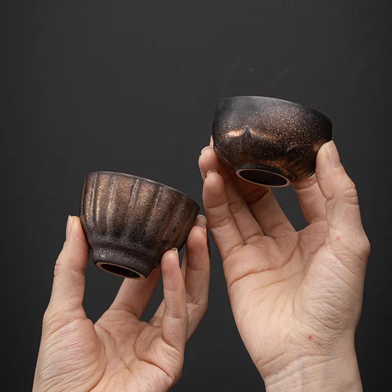 Japanische Vergoldung Eisen Glasur Teetasse Teetasse Keramik Kung Fu Teetasse Retro Duft-Riech-Tasse Kleine Meistertasse Einzelne Tasse Schale