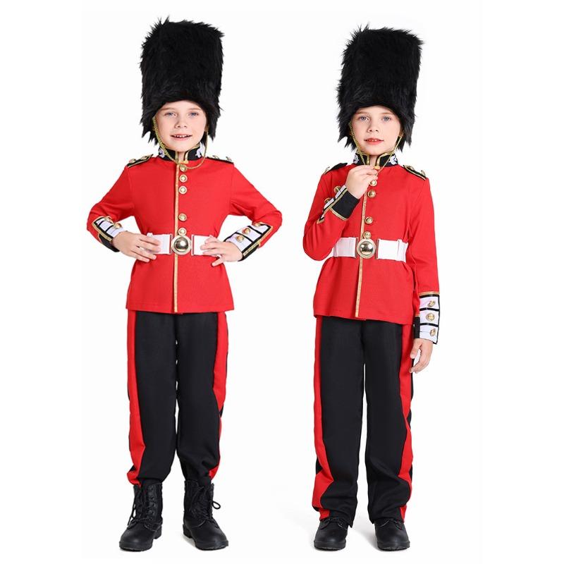 Kids Boys British Soldiers Royal Honor Guard Jacket Pants Hat Set Halloween Cosplay Costumes Role Play Outfit