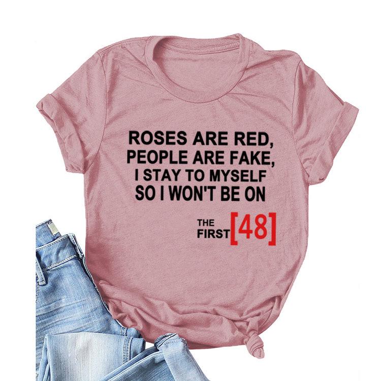 Roses Are Red Women's Loose Round Neck T-Shirt - Short Sleeve, Simple Design, 2021