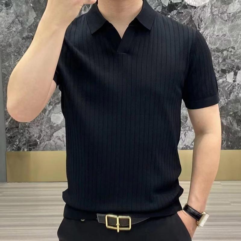 Men S Korean Style Short Sleeve Knit Polo Shirt Summer Casual Top