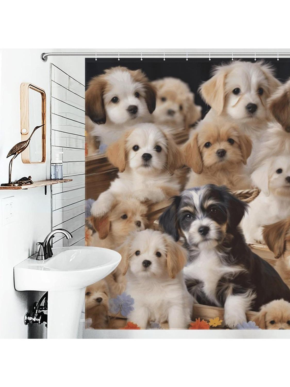 

Cute Pet Dogs Shower Curtain Extra Long Bathroom Shower Curtains Waterproof Boho Bath Curtains Funny Farmhouse Fabric Shower W60H190(CM)-1 Pcs