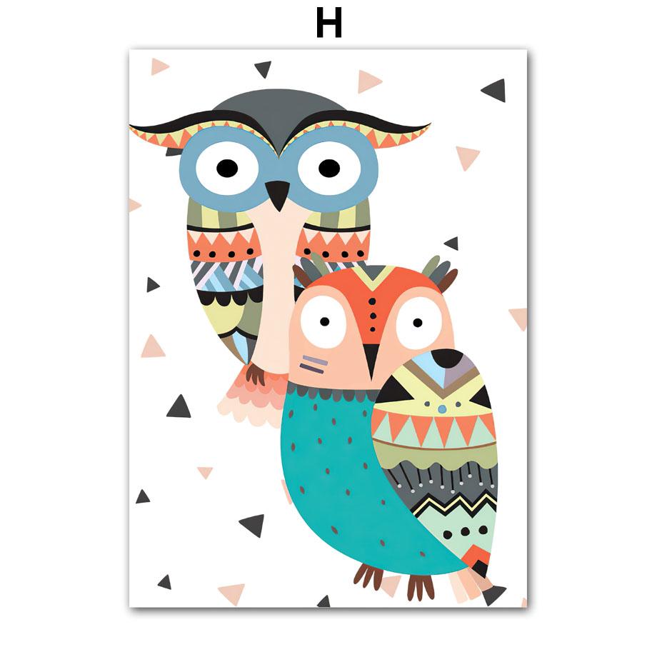 kawaii Bear Deer Owl Fox Monkey Feather Nursery Animal Posters And Prints Wall Art Canvas Painting Pictures Baby Kids Room Decor