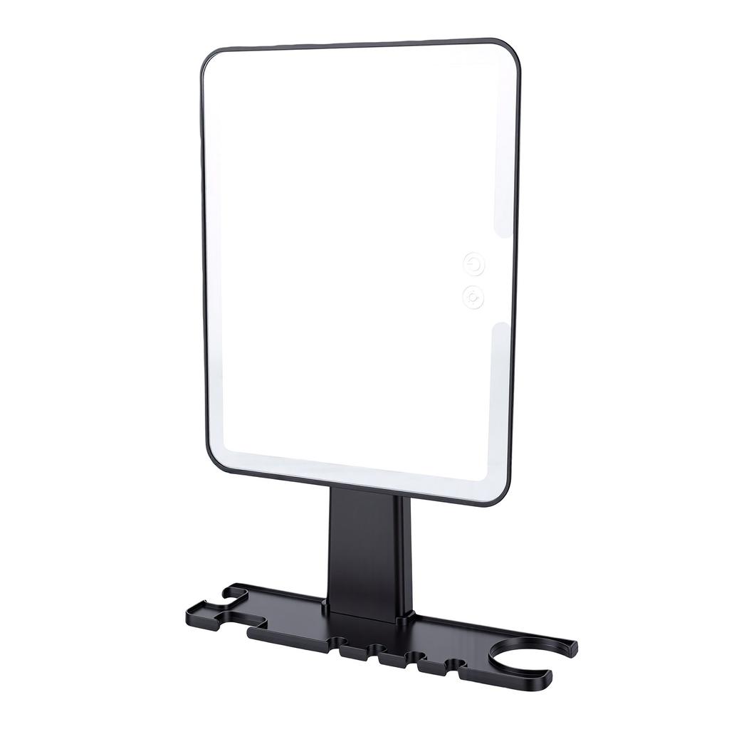Shower Mirror Touch Control 3 Color Lights No Drilling Installation Water Proof Fogless Shower Mirror for Bathroom Black