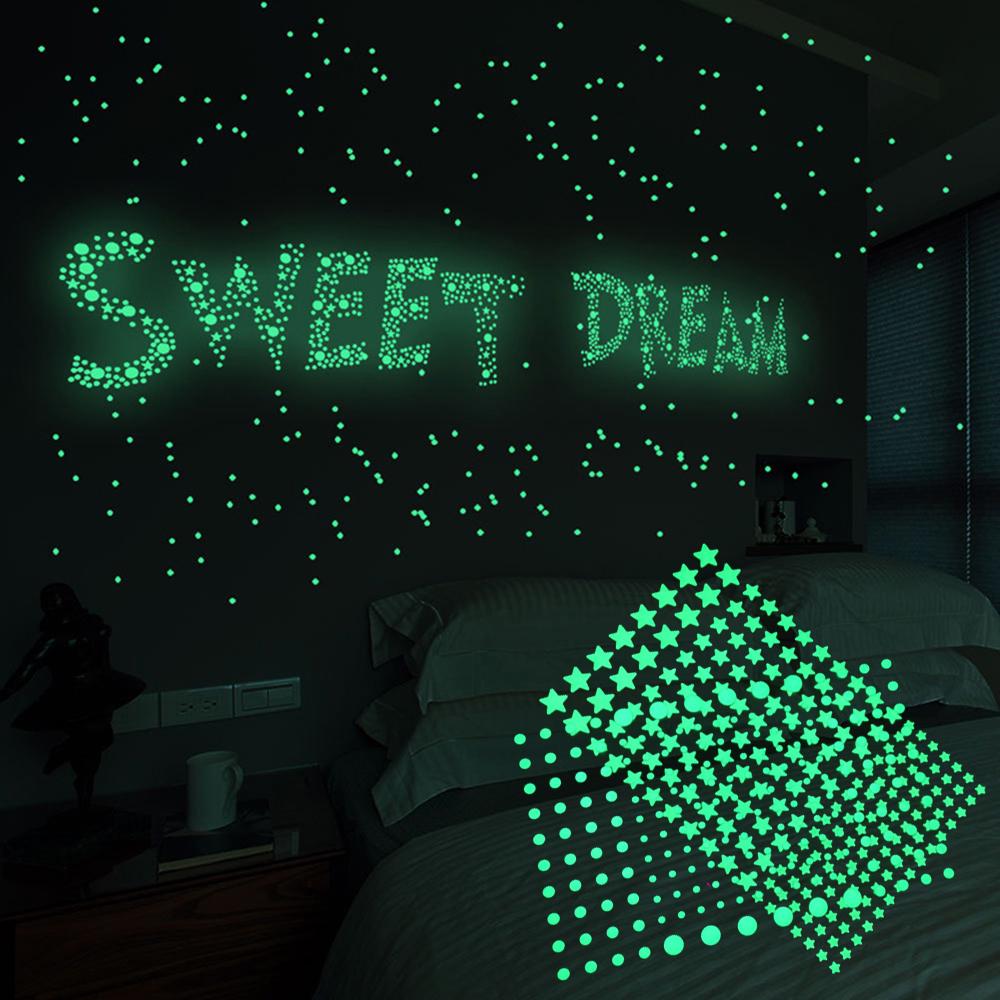202Pcs Fluorescent Wall Sticker Glow In Dark Decal Stickers Stars Dots Bubble 3D Bedroom Ornament  Luminous DIY Kids Room Decor