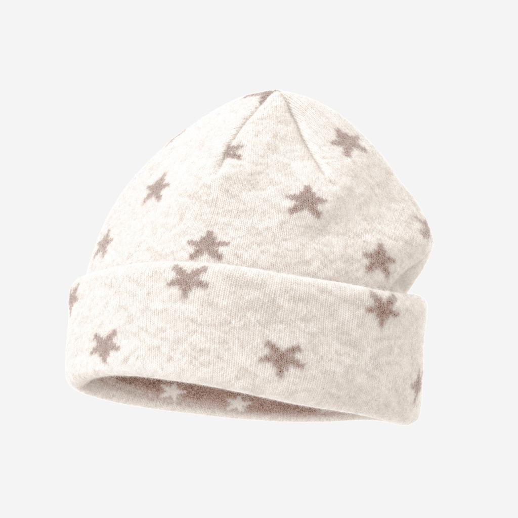 Autumn and winter star jacquard knitted cold hat women's plush warm wool hat big head circumference American retro crimped stacking hat