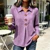 Plus Size Summer Blouses Women Button Down Shirt Blouse, Long Sleeve V Neck Loose Flowy Wrinkle Resistant Shirts Breathable Tunic Shirt, Casual