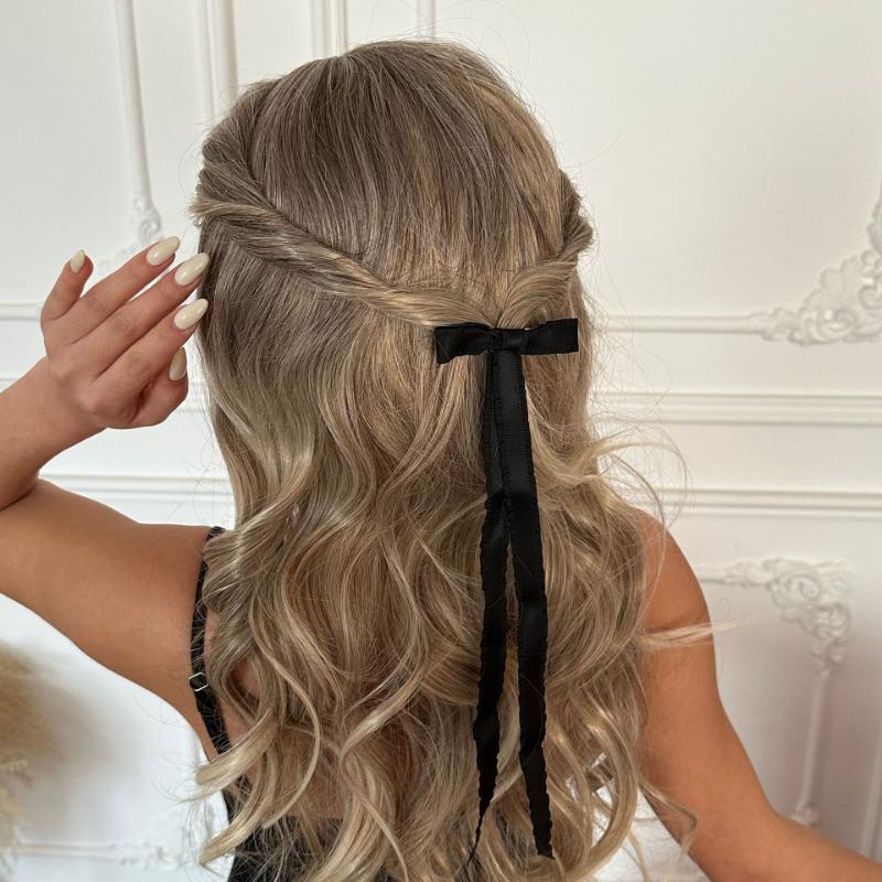 Bow Headband Girl Hair Accessories Sweet Simple High Sense Lotus Leaf Edge Long Streamer Headdress