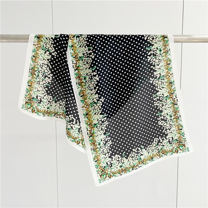 Double-side 100% Real Silk Scarf for Women Spring and Summer Mulberry Silk Ribbon Scarf All-match Small Long Neckerchief Shawl
