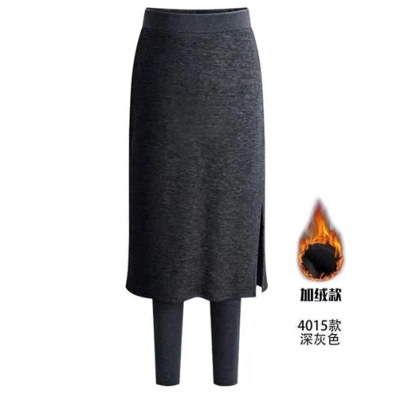 2024 autumn and winter large size fake two-piece leggings women's fleece thickened outer wear fat mm warm and thin high-waisted culottes
