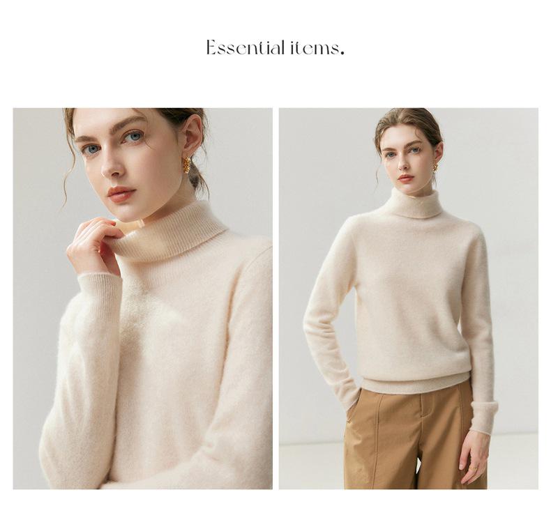 Women's 100% Cashmere High Neck Solid Color Long Sleeve Casual Sweater - Autumn/Winter Knitwear