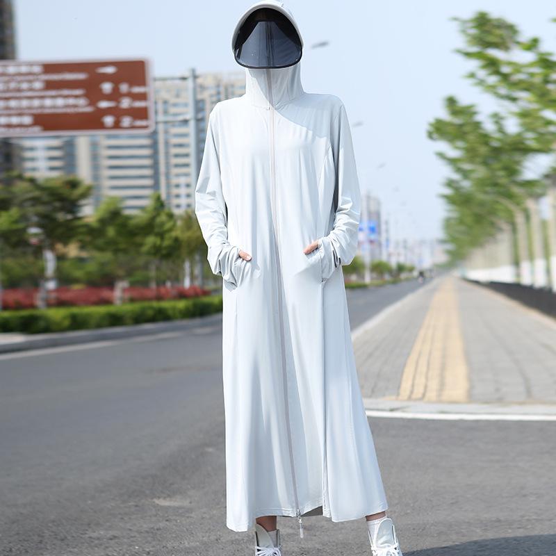 

Women s Extra Long Sun Protection Coat with Detachable Sunglasses, Over-the-Knee, Ice Silk, UV Resistant Summer Cardigan. No Sunglasses