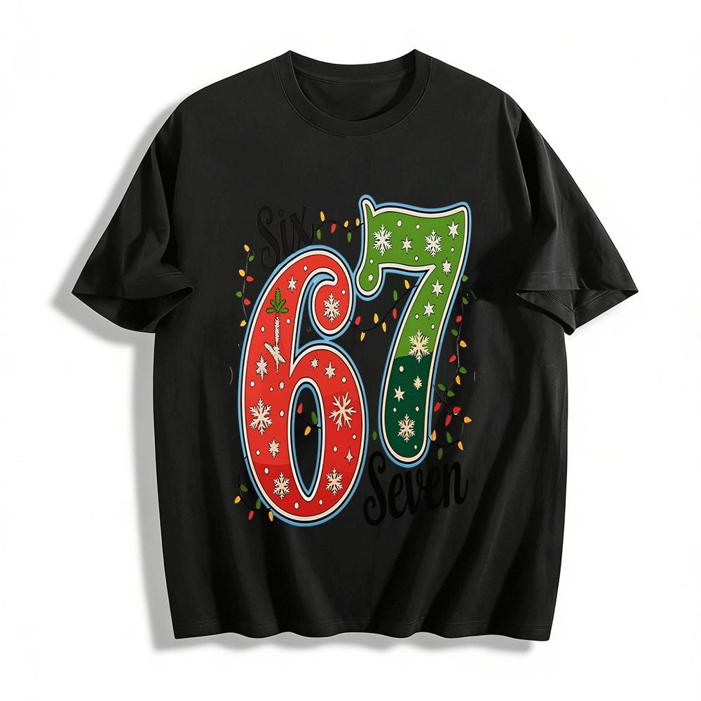 Christmas Themed Number 67 Graphic Casual Top Pure cotton T-shirt XXS
