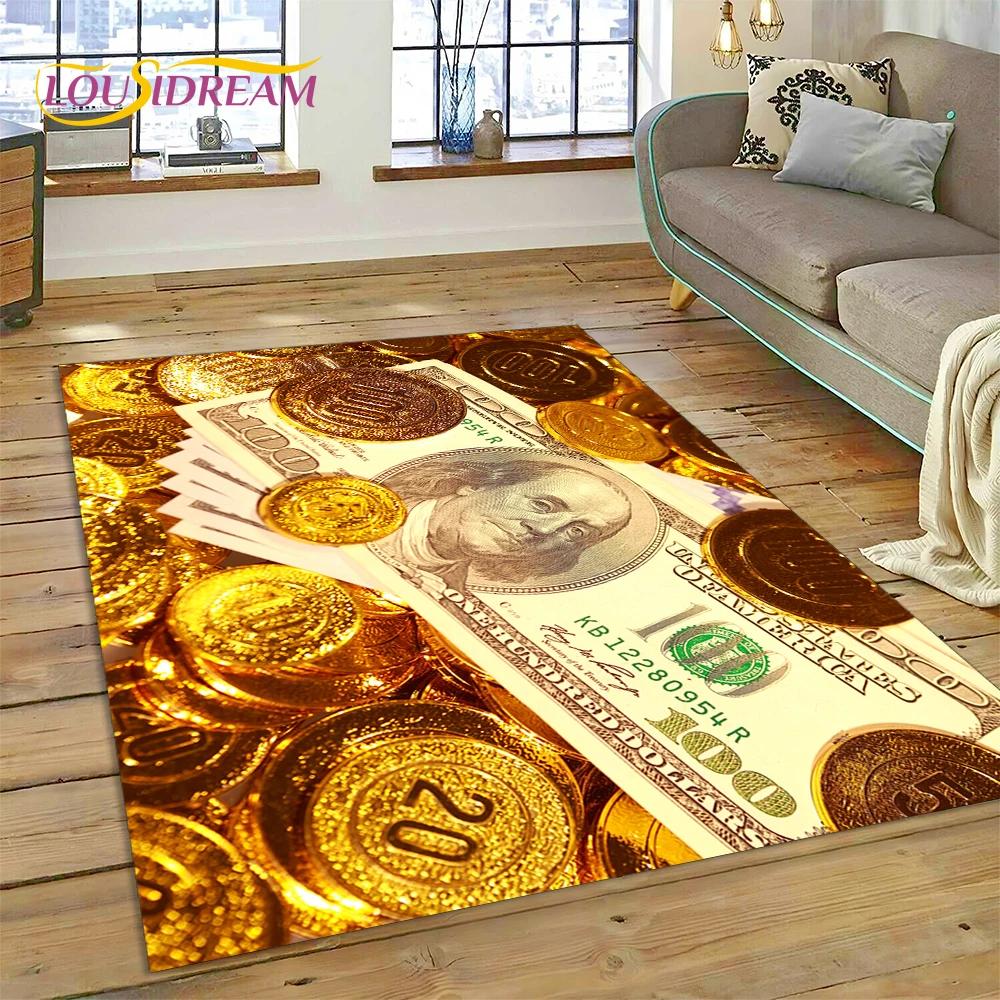 דולר אירו פאונד כסף עשיר שטיח אזור מצויר, שטיח שטיח לסלון ביתי חדר שינה ספה קישוט שטיחון כניסה, שטיח רצפה מונע החלקה לילדים