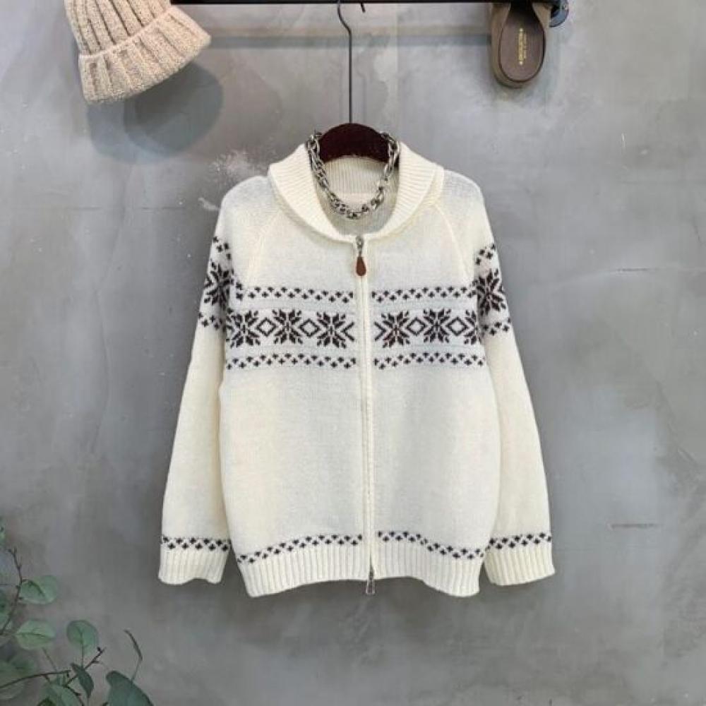 C S In The Room Women Bammi Snowflake Two Way Zipper Raglan Long Sleeve Knit Zip