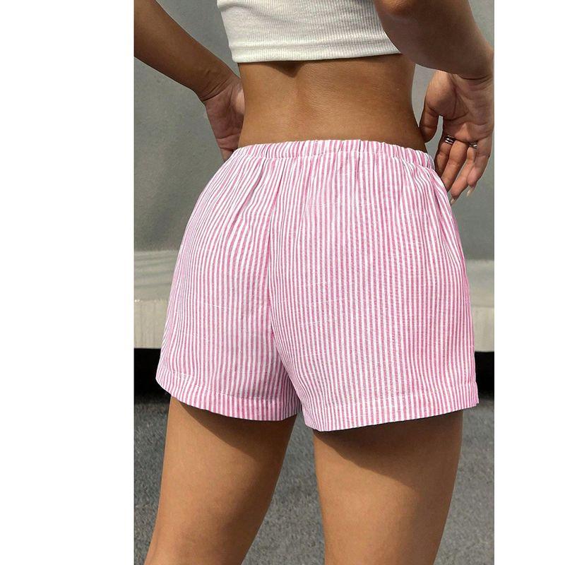 Striped Elastic Lace Up Casual Shorts Stripes Elastic Lace Casual Shorts